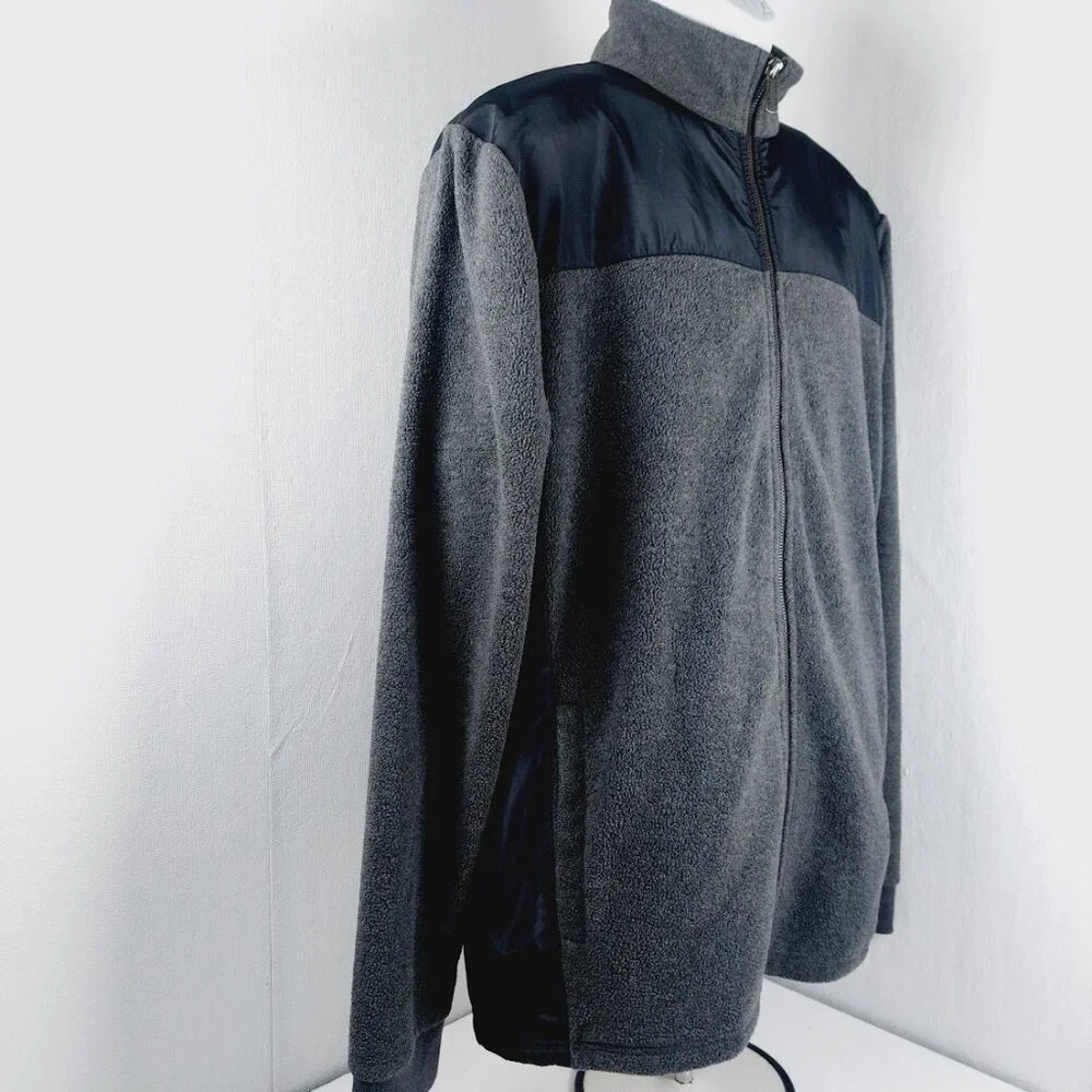Apt. 9 Men's Black Gray Mock Neck Shell Fleece Full Zip Jacket Size L